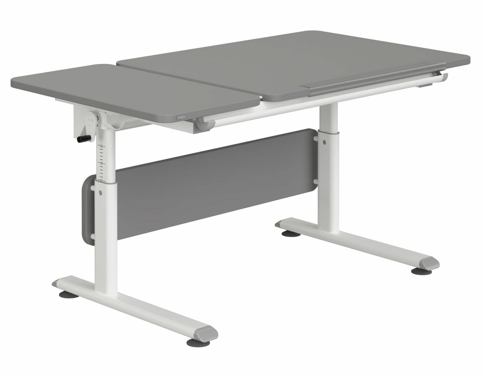Paidi Schreibtisch DIEGO GT Moderner höhenverstellbarer Schreibtisch in Grau und Weiß, seitliche Perspektive