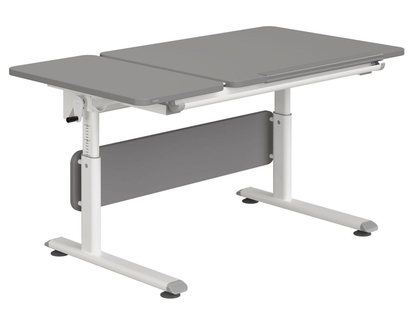 Paidi Schreibtisch DIEGO GT Moderner höhenverstellbarer Schreibtisch in Grau und Weiß, seitliche Perspektive