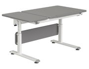Moderner höhenverstellbarer Schreibtisch in Grau und Weiß, seitliche Perspektive