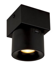 Schwarzer LED-Strahler von Globo Lighting, Ansicht von unten mit leuchtender LED.