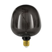 Rauchgraue Glühbirne mit sichtbarem Filament, frontal betrachtet