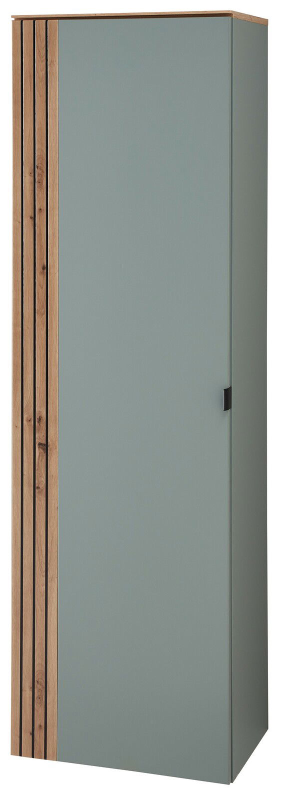 Garderoben-Hängeschrank DIANA von Voleo in grauer Farbe mit Holzakzenten, Frontalansicht