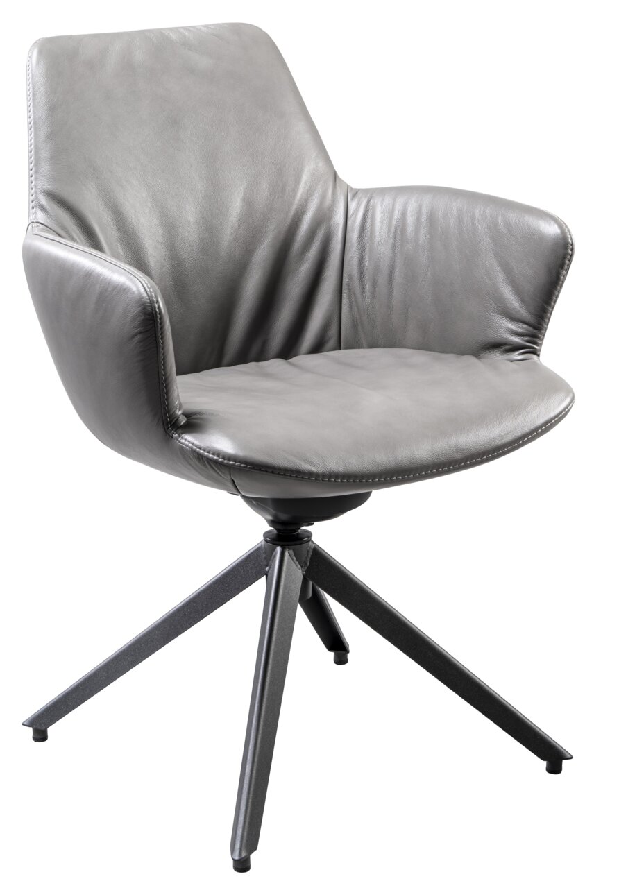 Plantagie Armlehnstuhl MAPLE Grauer Armlehnstuhl aus Leder mit Metallbeinen, seitliche Perspektive