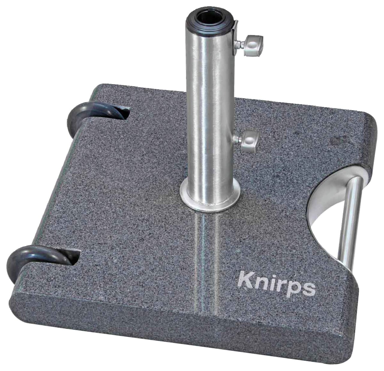 Knirps Trolley-Granitsockel KNIRPS Granit-Trolley-Sockel mit Metallrohrhalterung, seitliche Perspektive