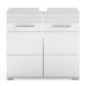 Frontansicht eines weißen Badschranks mit zwei Türen und modernen Griffen, geeignet für die Badkombination MID.YOU LINUS.