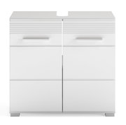 Frontansicht eines weißen Badschranks mit zwei Türen und modernen Griffen, geeignet für die Badkombination MID.YOU LINUS.