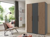 Drehtürenschrank 3-türig ANDORRA in modernem Design mit Holz- und Grautönen, frontale Perspektive.