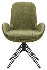 Grüner Armlehnstuhl mit modernem Design, schwarzem Metallgestell und texturierter Polsterung, Frontalansicht