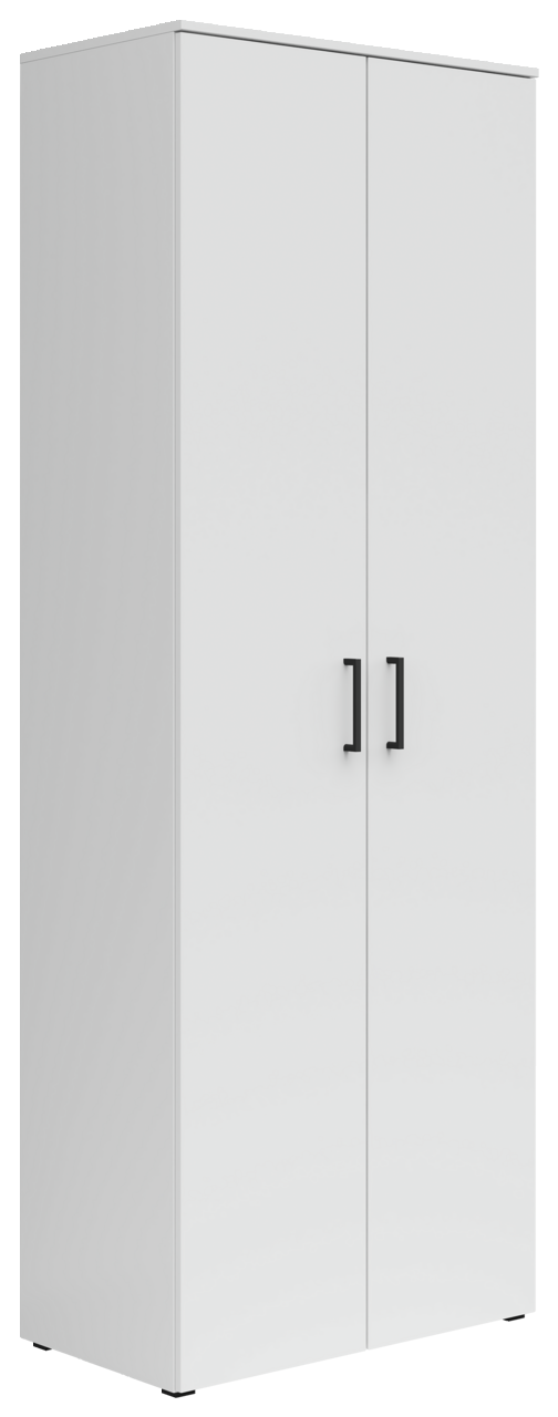 Carryhome Mehrzweckschrank MULTISTAURAUM Weißer Mehrzweckschrank mit zwei Türen und schwarzen Griffen, seitliche Perspektive