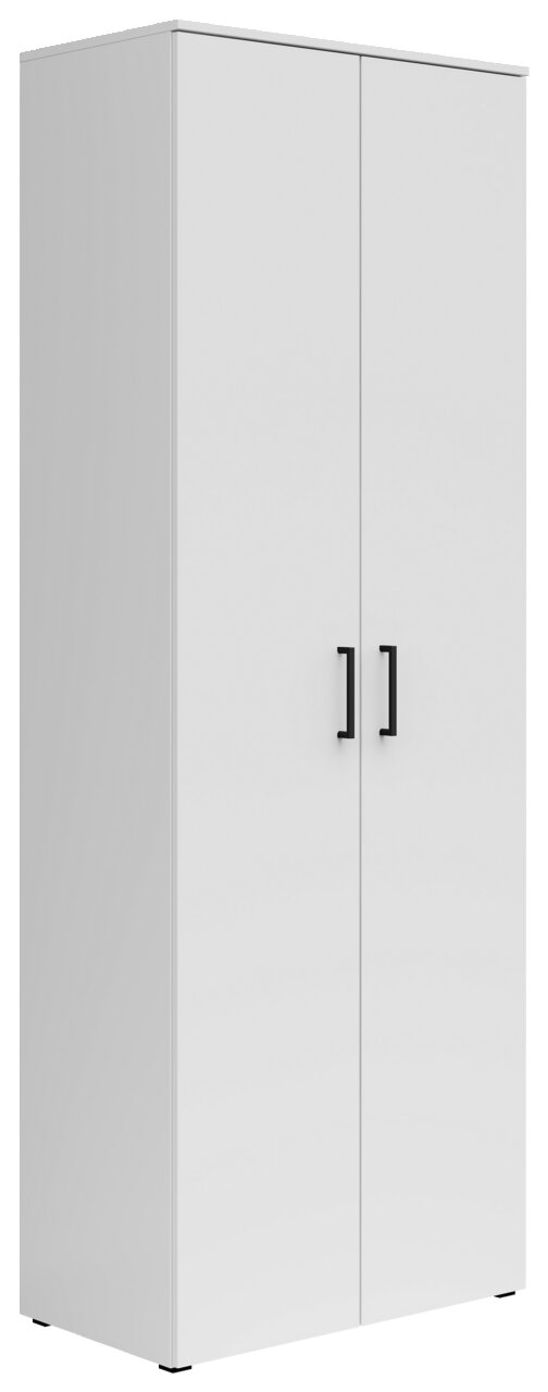 Carryhome Mehrzweckschrank MULTISTAURAUM Weißer Mehrzweckschrank mit zwei Türen und schwarzen Griffen, seitliche Perspektive