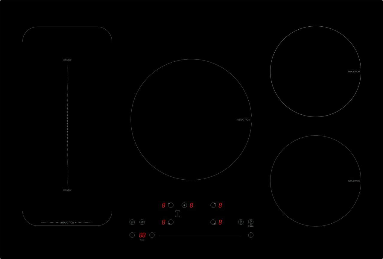 Induktionskochfeld mit vier Kochzonen und digitaler Steuerung, Draufsicht