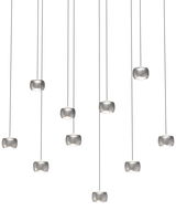 Mehrere LED-Pendelleuchten in einer modernen Anordnung, von unten betrachtet.