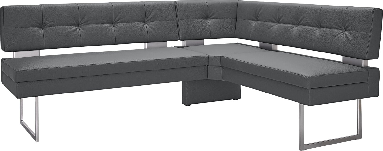 Dieter Knoll Eckbank LIMONE Moderne Eckbank in dunklem Leder mit Metallbeinen, seitliche Perspektive