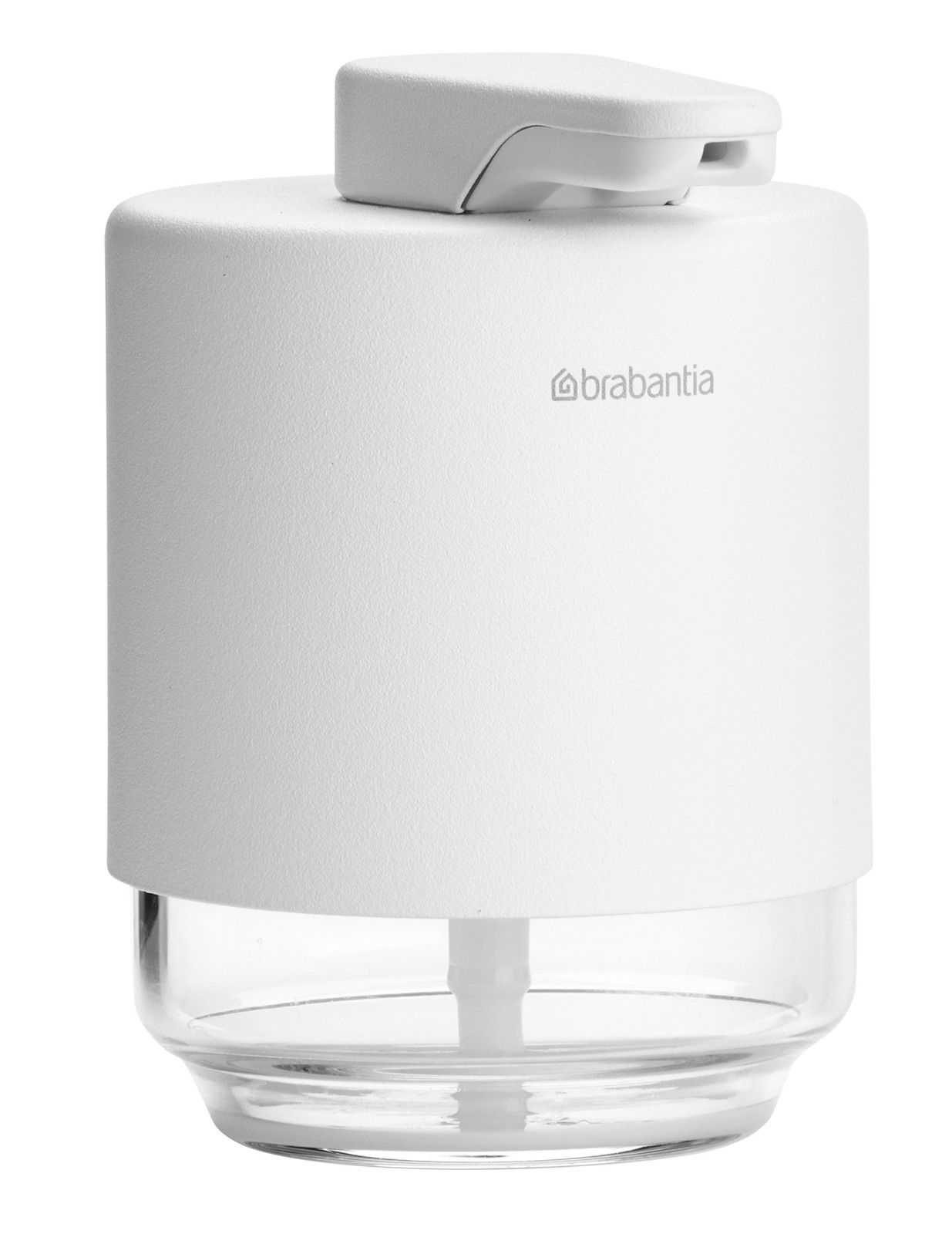 Brabantia Seifenspender MINDSET Weißer Seifenspender aus Kunststoff und Glas, seitliche Perspektive
