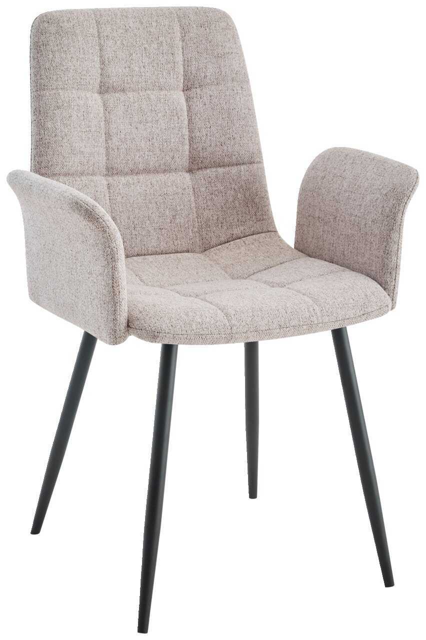 Stylife Armlehnstuhl JEFF Beiger Armlehnstuhl mit gepolsterter Sitzfläche und Rückenlehne, schwarzes Metallgestell, seitliche Perspektive