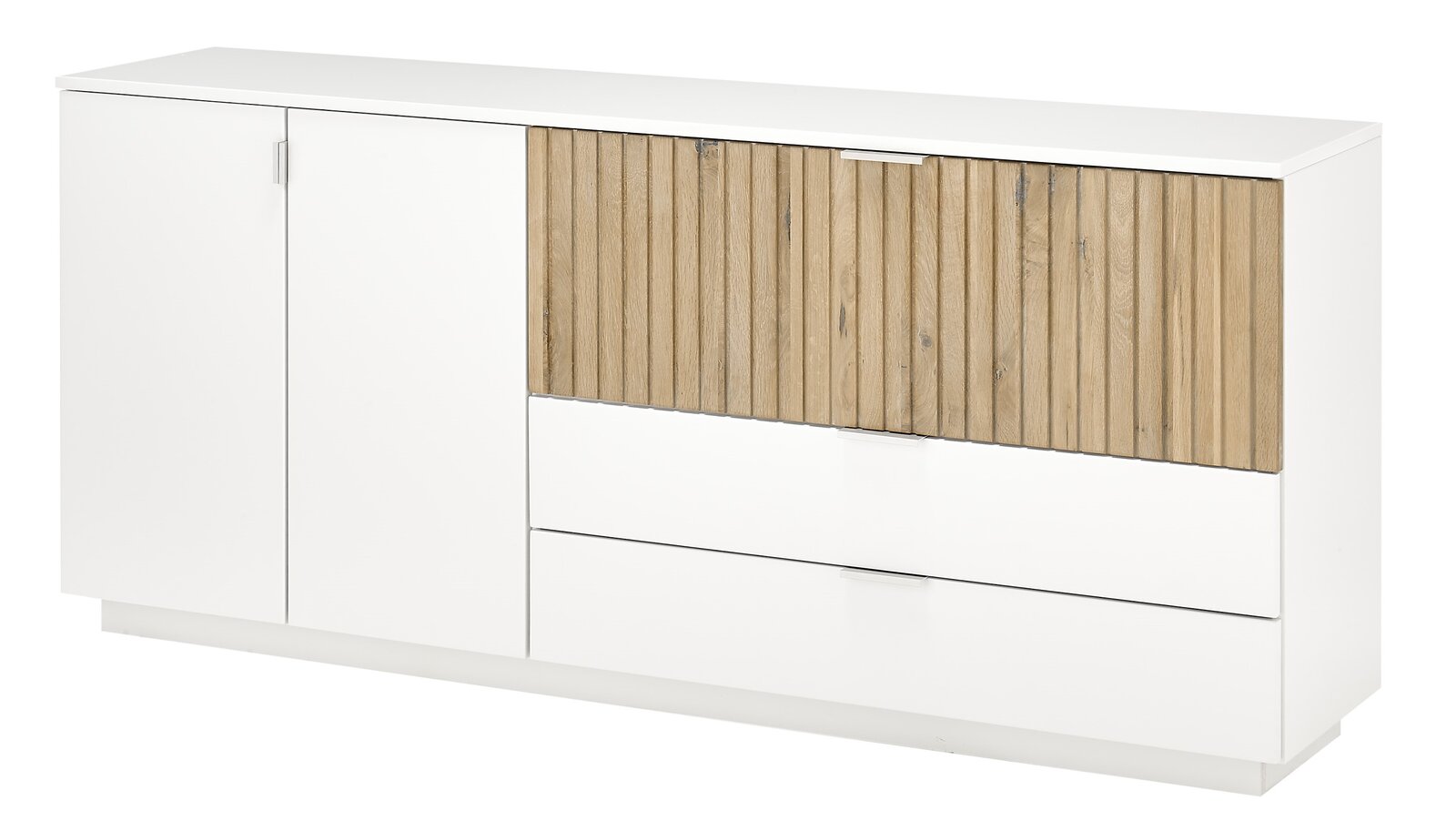 Weißes Sideboard mit Holzdetails, Frontansicht
