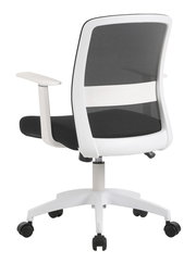 Moderner Drehstuhl mit schwarzem Netzrücken und weißem Rahmen, Rückansicht