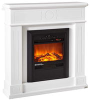 Weißer Elektrokamin mit schwarzem Einsatz und realistischem Flammeneffekt, Frontalansicht