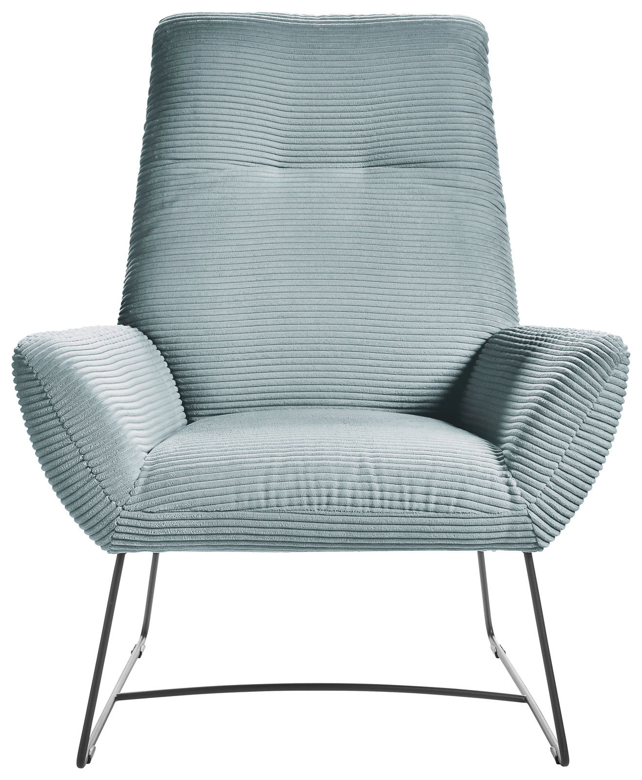 Moderner Sessel mit geripptem Stoff in hellblau, Vorderansicht