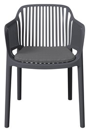 Moderner grauer Stapelsessel mit Armlehnen und gepolstertem Sitzkissen, Vorderansicht