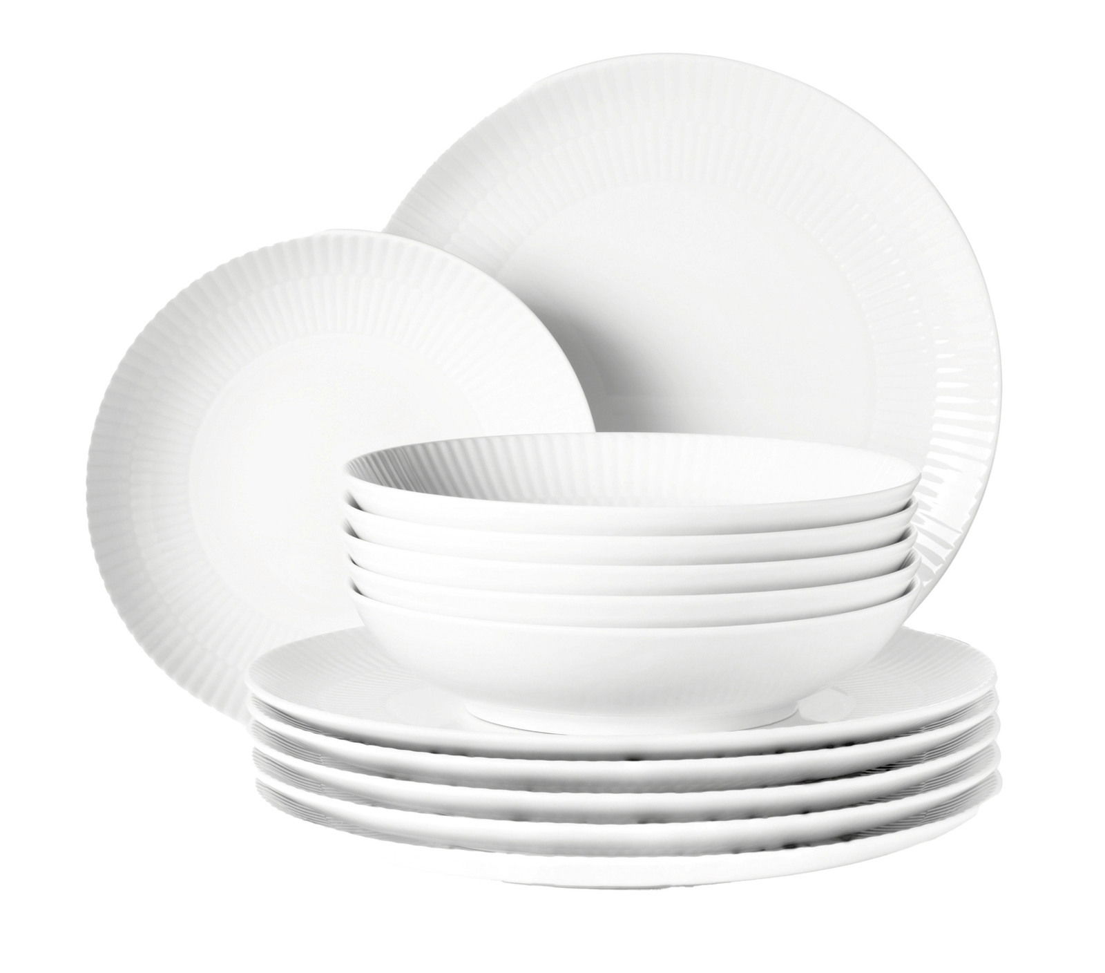 Seltmann Weiden Tafelservice 12-tlg. AMINA Weißes 12-teiliges Tafelservice mit elegantem Rillenmuster, seitliche Perspektive