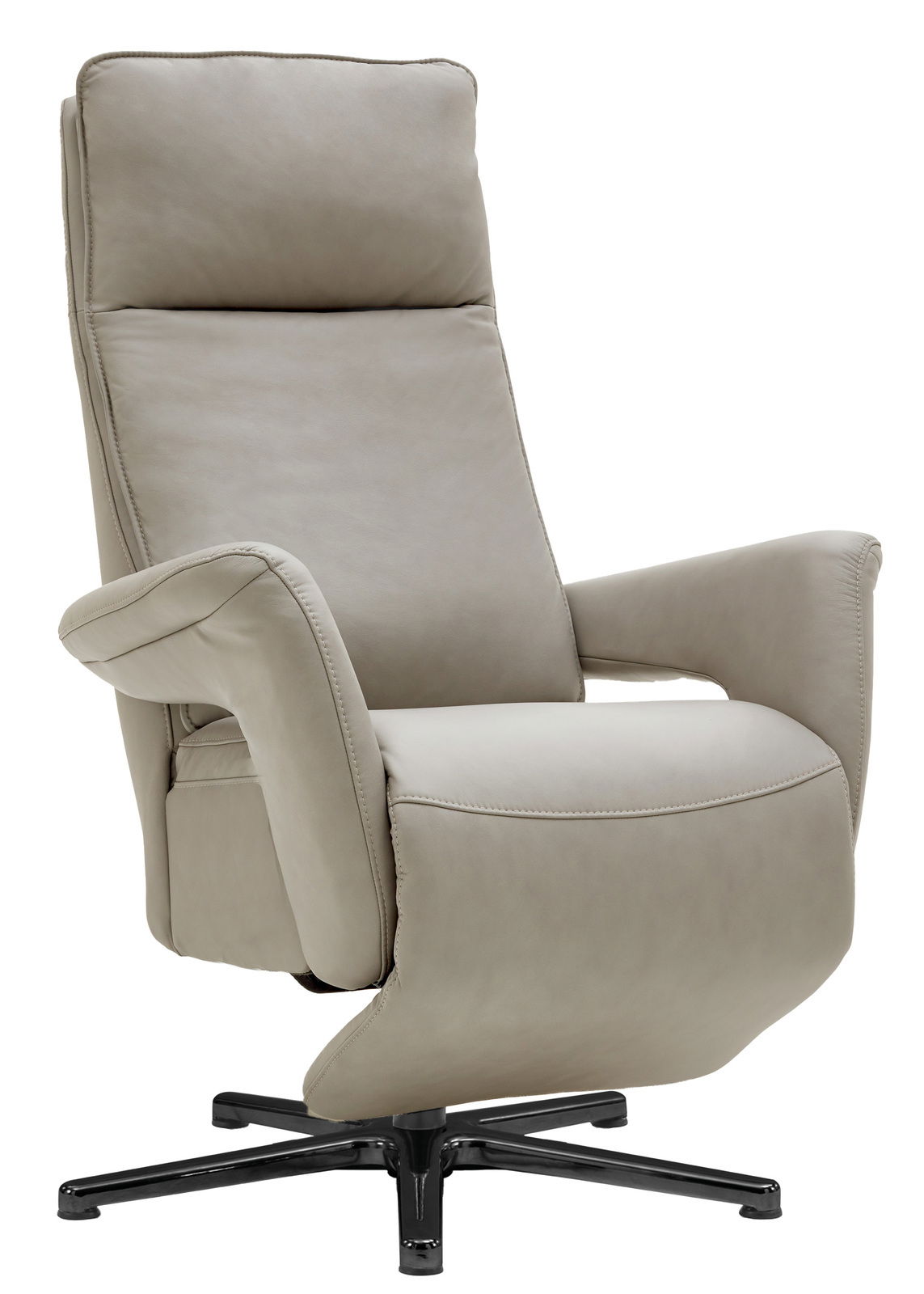 Beiger Relaxsessel mit hoher Rückenlehne und Armlehnen, seitliche Perspektive