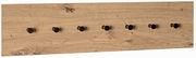 Wandgarderobe aus Holz mit sieben schwarzen Haken, seitliche Perspektive