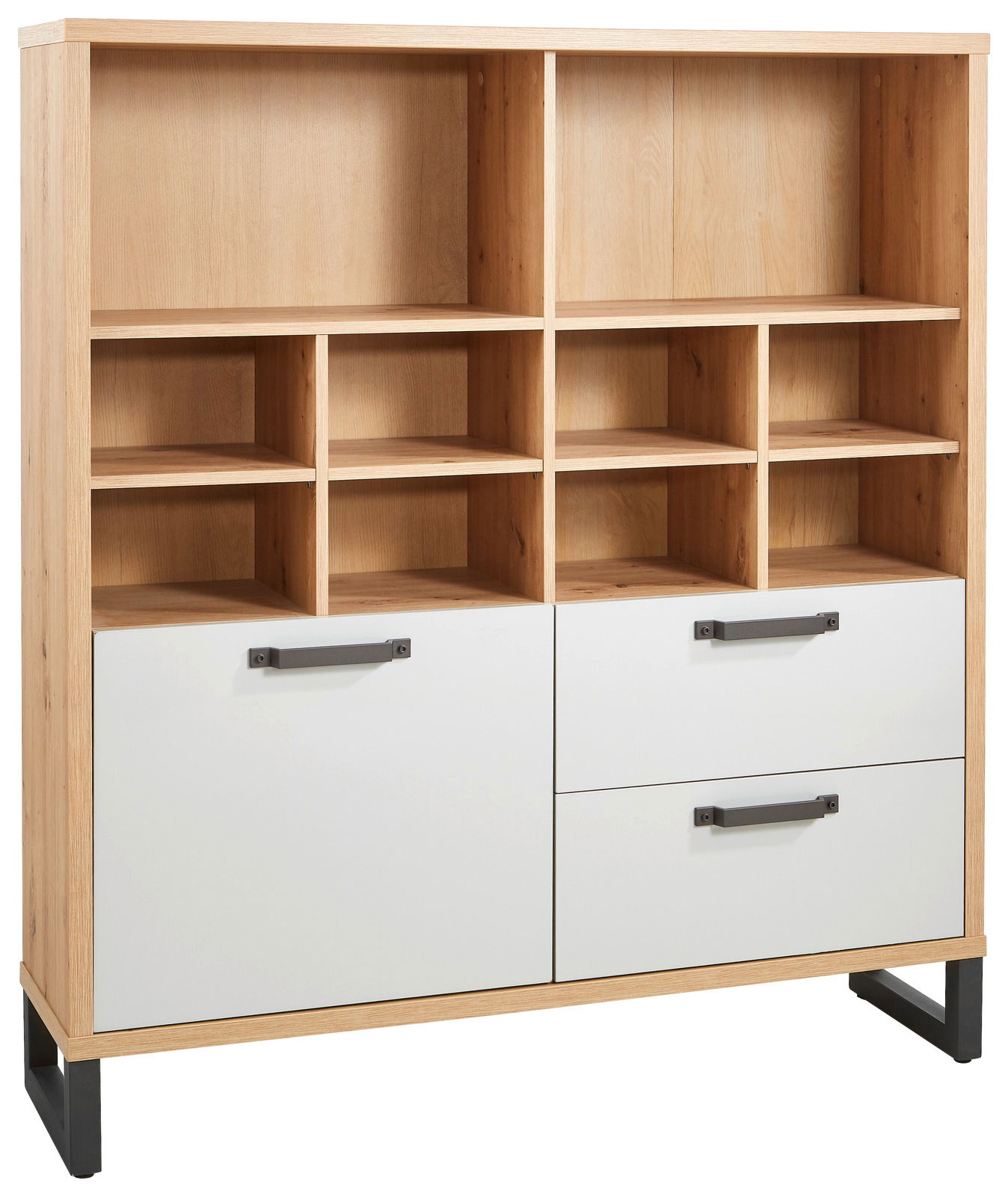 XORA Multifunktionsregal MALO Multifunktionsregal aus Holz mit offenen Fächern und Schubladen, Frontalansicht