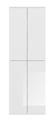 Weiße Garderobenkombination mit vier Türen, frontal betrachtet.