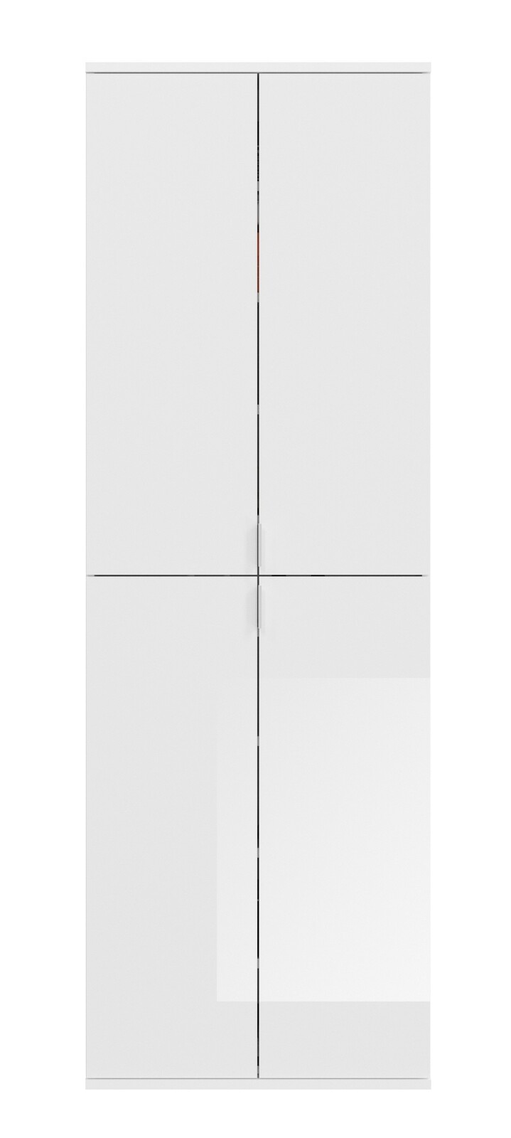 Weiße Garderobenkombination mit vier Türen, frontal betrachtet.