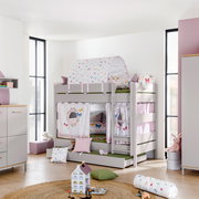 Etagenbett für Kinder mit Schmetterlingsmotiv, seitliche Perspektive