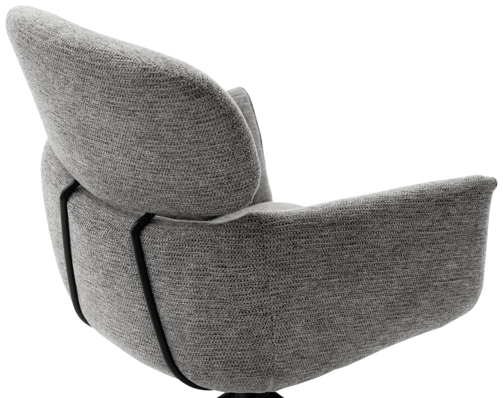 Grauer Sessel mit Stoffbezug, seitliche Perspektive