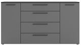 Graues XL-Sideboard mit zwei Türen und vier Schubladen, Frontalansicht