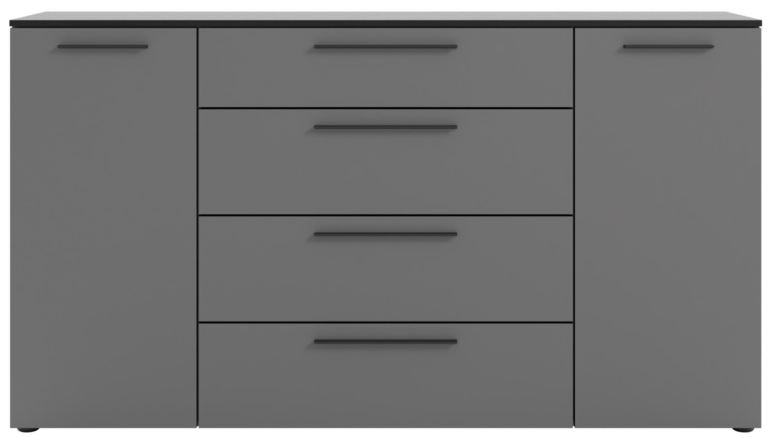 Graues XL-Sideboard mit zwei Türen und vier Schubladen, Frontalansicht