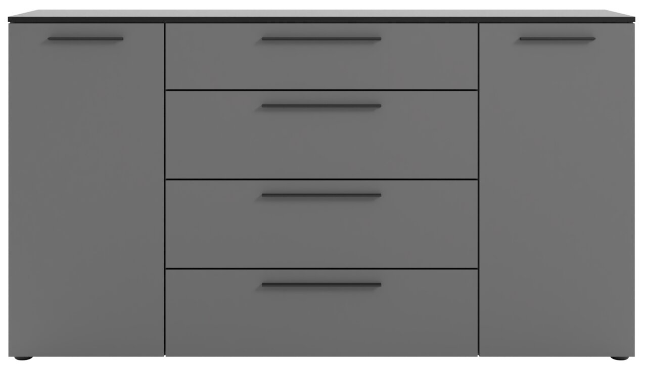 Graues XL-Sideboard mit zwei Türen und vier Schubladen, Frontalansicht