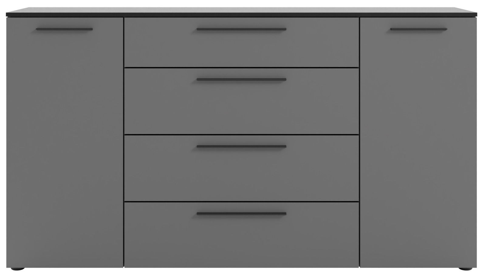 Graues XL-Sideboard mit zwei Türen und vier Schubladen, Frontalansicht