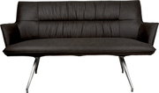 Schwarzes, gepolstertes 2-Sitzer-Sofa mit Armlehnen und schrägen Metallbeinen, Frontansicht.