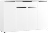 Weißes Sideboard mit drei Türen und einer Schublade, frontale Ansicht