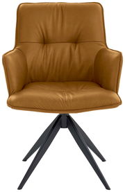 Brauner Design-Schalensessel mit schwarzem Metallgestell, Frontalansicht