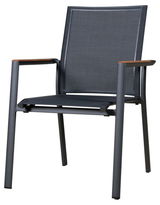 Moderner Stapelsessel aus Metall mit Armlehnen, seitliche Perspektive