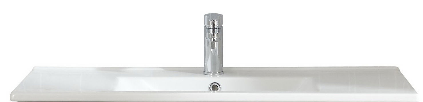 Moderner Keramikwaschtisch mit zentralem Wasserhahn, Frontalansicht