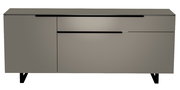 Frontansicht des Moderano TV-Lowboards Serie BORMIO in modernem Design mit glatten Oberflächen und schwarzen Beinen.