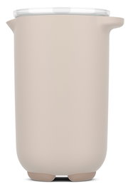 Beiger Rührbecher mit Deckel, seitliche Perspektive