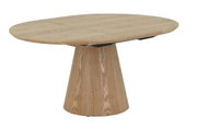 Ronde houten eettafel met conische voet, zijaanzicht