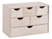 Holz-Schubladenelement mit sechs Fächern, perspektivisch von vorne links fotografiert.