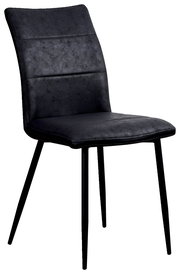 Moderner schwarzer Stuhl mit gepolsterter Rückenlehne und Sitzfläche, seitliche Perspektive