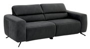 Dreiersofa in dunklem Stoffbezug, seitliche Perspektive