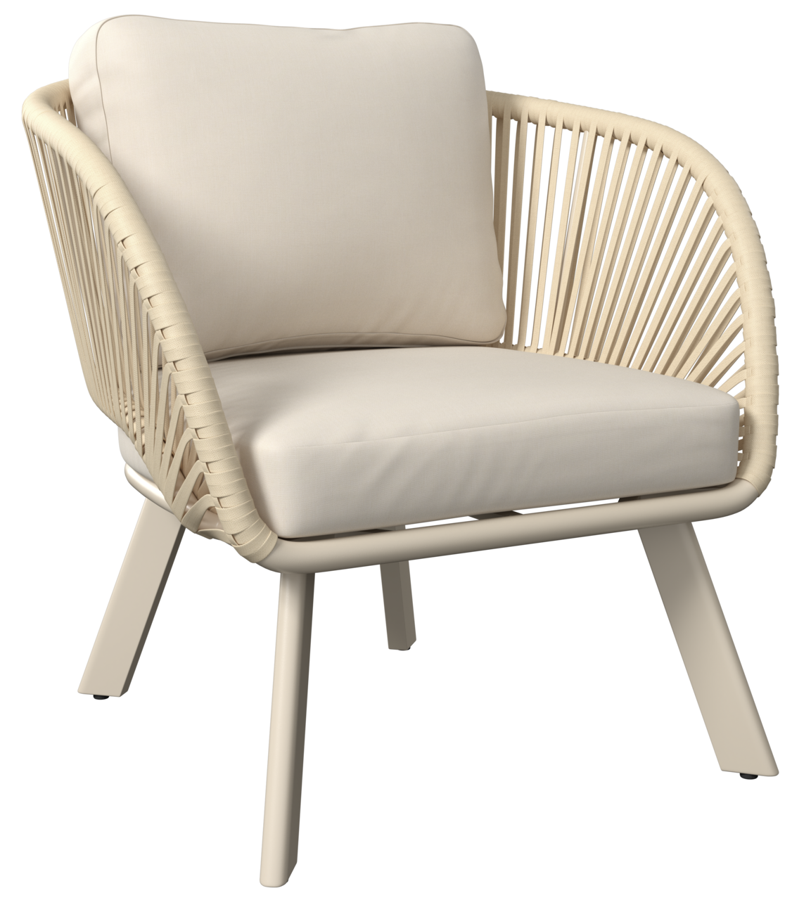 Ambia Garden Loungesessel KATO Moderner Loungesessel mit beigem Kissen und geflochtenem Design, seitliche Perspektive