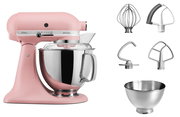 Rosa Küchenmaschine 4.8L Artisan mit Zubehör, seitliche Ansicht