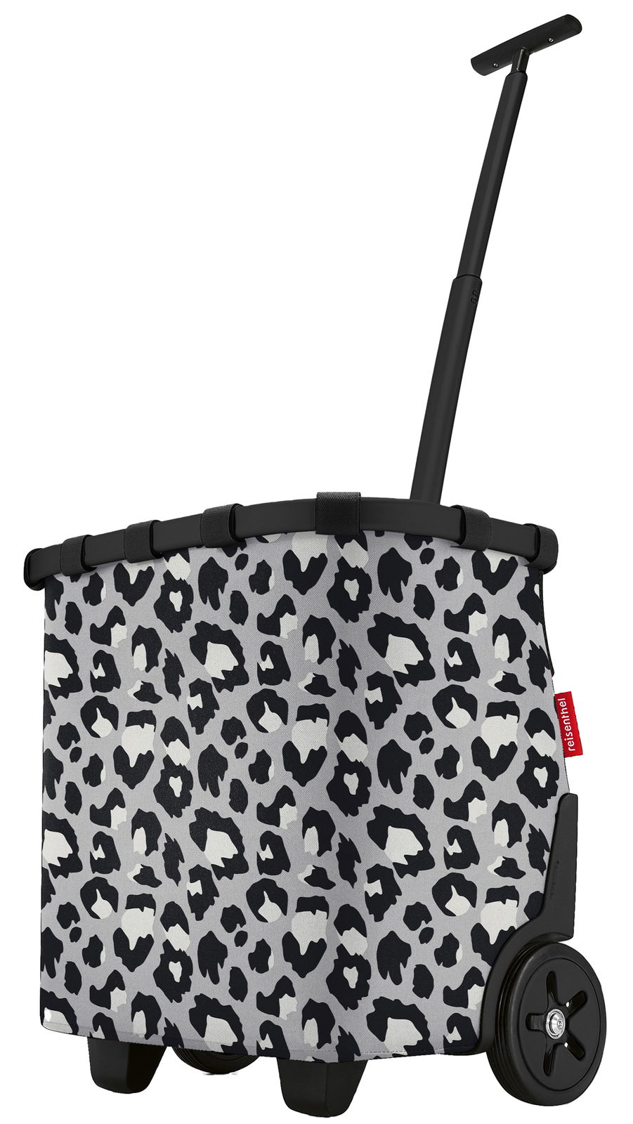 Leopardenmuster-Einkaufsroller mit Teleskopgriff, seitliche Perspektive